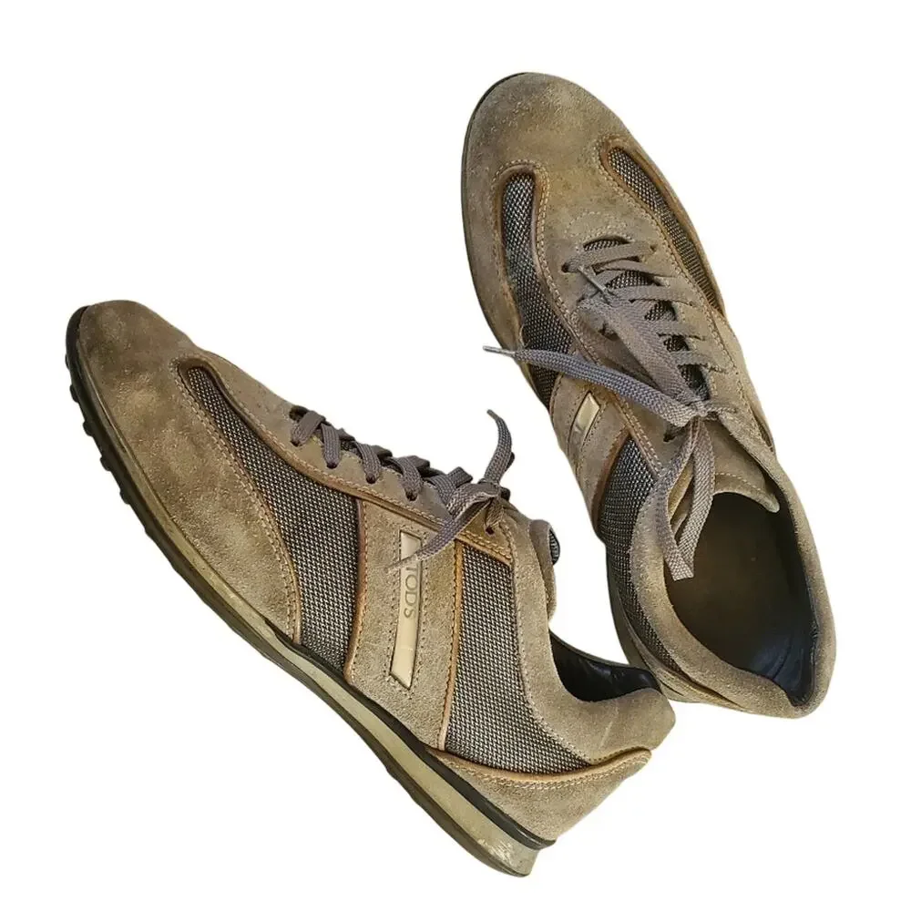 EUC Tod's low trainers gray suede and canvas sz 9 sneakers‎